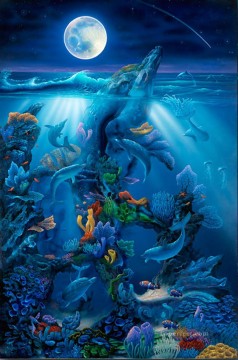Fish Aquarium Painting - Dolphin Reef under sea
